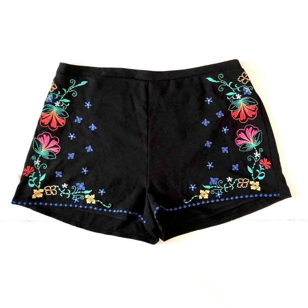 Black Embroidered Floral Women’s Shorts